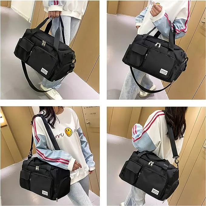 Pequeña bolsa de gimnasio para mujer, bolsa de viaje impermeable con compartimento para zapatos y bolsillo húmedo, 02#Negro, Moda