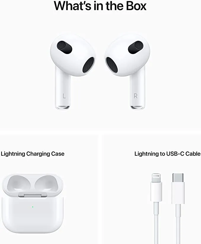 Apple AirPods (3. Generation), kabellose Ohrstöpsel, Bluetooth-Kopfhörer, personalisiertes räumliches Audio, schweiß- und wasserabweisend, Lightning-Ladehülle im Lieferumfang enthalten, bis zu 30