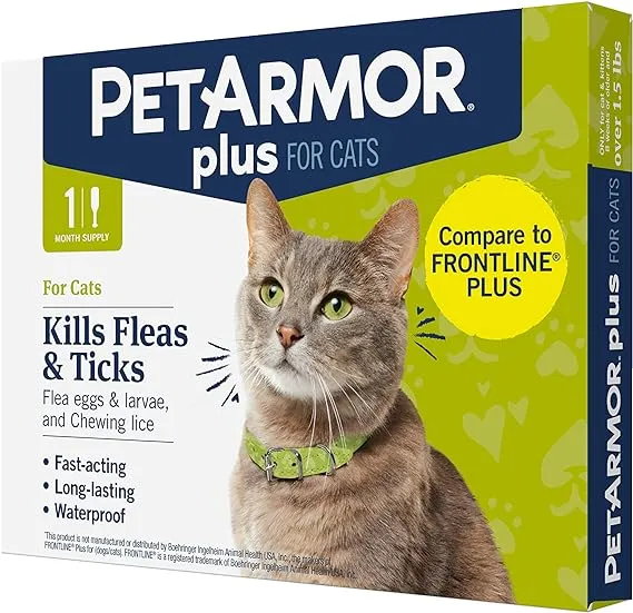 PETARMOR Plus for Cats Over 1.5 lbs, Flea & Tick Prevention for Cats, 6-Month Supply