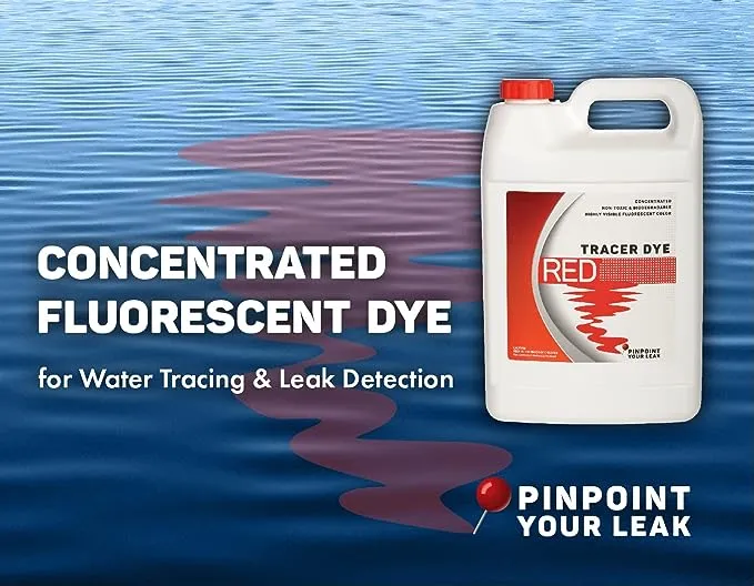 Concentrated Red Tracer Dye - Highly Concentrated Fluorescent Water Tracing & Leak Detection Dye - One Gallon (128 Ounces)