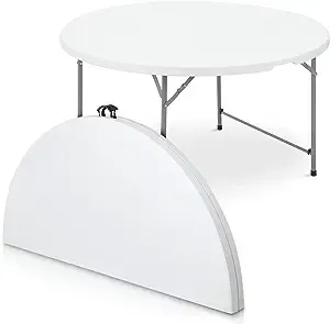 4.5 Ft White Round Foldable Plastic Table w/Handle Portable Outdoor Picnic Desk