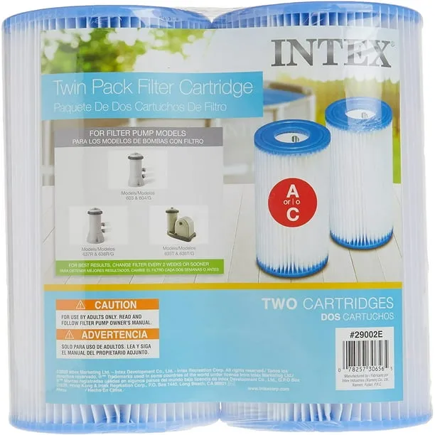 Intex Swimming Pool Filters Type A or C Filter Replacement Cartridges 2-Pack