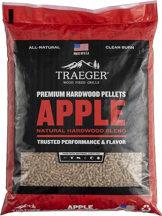 Traeger Grills Apple 100% All-Natural Wood Pellets for Smokers and Pellet Grills, BBQ, Bake, Roast, and Grill, 20 lb. Bag