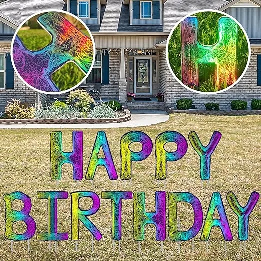 Laser Colorful Reflection 13Pces "Happy Birthday" Letter Yard Signs with Stakes,Birthday Party Lawn Decorations Supplies Outdoor Lawn Decorations (multicolour)