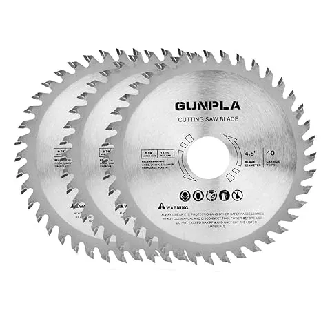 Gunpla 3 Pieces 4-1/2-Inch 40 Tooth Alloy Steel TCT General Purpose Hard & Soft Wood Cutting Saw Blade with 7/8-Inch Arbor