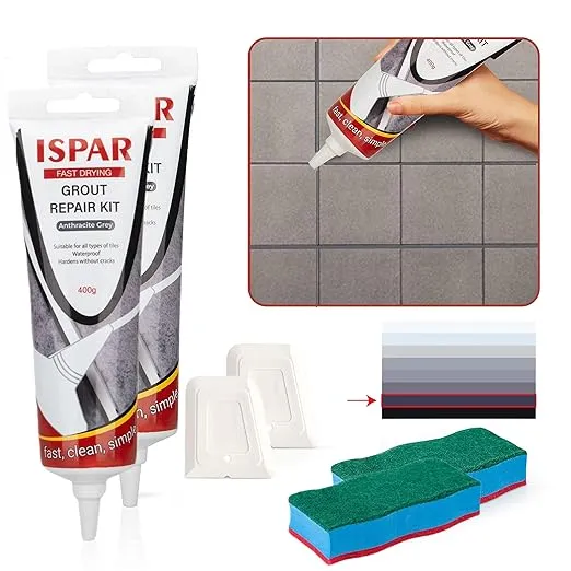 Tile Grout Repair Kit (28 oz/ 800g) for Wall and Floors Tile Joints with Spatula and Sponge, Fill and Reviver The Joints, Quick-Drying, Ready Mixed Grout (Anthracite Grey (Pack of 2))