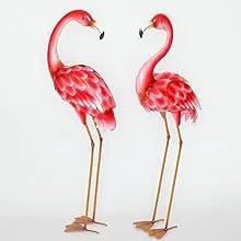 Bits and Pieces - Set of Two (2) 35 ½” Tall Metal Flamingo Garden Statues -