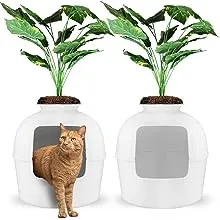 eXuby Hidden Litter Box for Cats - Black Planter Furniture Litter Box w/Leaves, Filter & Moss - Easy to Assemble & Clean - Black Charcoal Filter Eliminates Odor - Guests Will Never Know What it is!