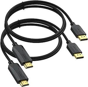 DisplayPort to HDMI Cable 6 Feet 2-Pack, Thin Display Port DP to HDMI Adapter ...