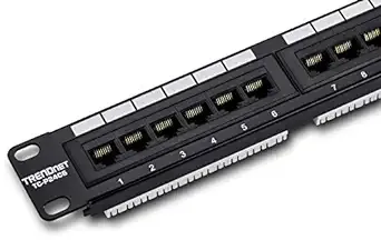 TRENDnet 24-Port Cat6 Unshielded Patch Panel, Wallmount or Rackmount, Compatible with Cat3,4,5,5e,6 Cabling, For Ethernet, Fast Ethernet, Gigabit Applications, Black, TC-P24C6