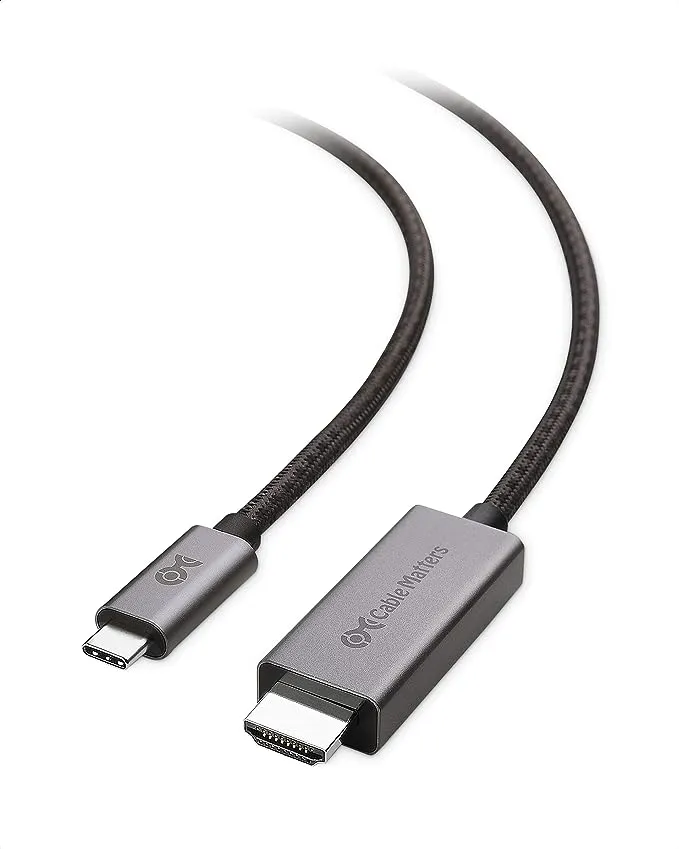 Cable Matters 48Gbps 8K USB C to HDMI 2.1 Cable 6 ft, Support 4K 240Hz and 8K 60Hz HDR - Thunderbolt 3, Thunderbolt 4, USB4 Compatible with iPhone 16/15 - Max Resolution on Any MacBook is 4K 60Hz