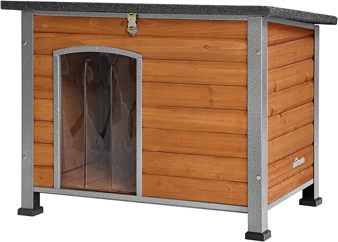 Aivituvin Dog House Outdoor & Indoor Unique All-Around Iron Frame Dog Kennel for Winter with Raised Feet Weatherproof for Small & Medium & Large Dogs