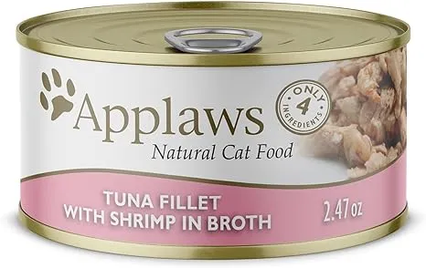 Applaws Natural Wet Cat Food, 18 Count, Limited Ingredient Cat Food Pots, Tuna Fillet with Shrimp in Broth, 2.12oz Pots