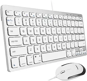 Macally USB Wired Keyboard and Mouse Combo for Mac and PC - Save Space with a Compact Small Mac Keyboard and Mouse for MacBook Pro/Air, iMac, Mac Mini/Pro - Compatible Apple Keyboard and Mouse