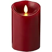 Luminara Flameless Candle: Cinnamon Scented Moving Flame Candle with Timer (5" Red)