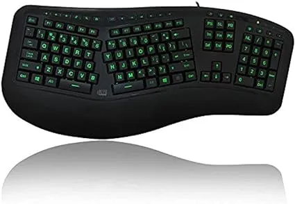 Adesso Tru-Form 150 3-Color Illuminated USB Ergonomic Keyboard AKB-150EB