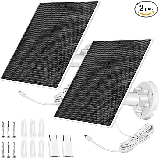 Solar Panel for Security Camera,5W USB Solar Panel for DC 5V Security Camera,Micro USB & USB-C Port Solar Panel,IP65 Waterproof Solar Charger for Cam