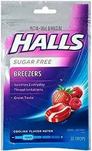 HALLS Breezers Cool Berry Sugar Free Throat Drops, 20 Drops