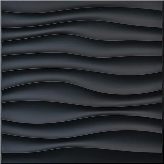  PVC Wave Panels for Interior Wall Decor Textured 3D Wall Tiles, 19.7&#034; x Black