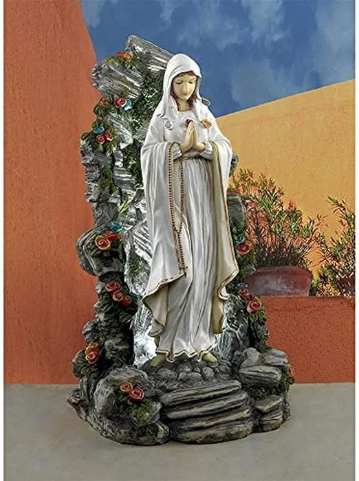 Design Toscano Blessed Virgin Mary Religious Illuminated Garden Grotto Sculpture, 19 Inch, Resin, Full Color Finish