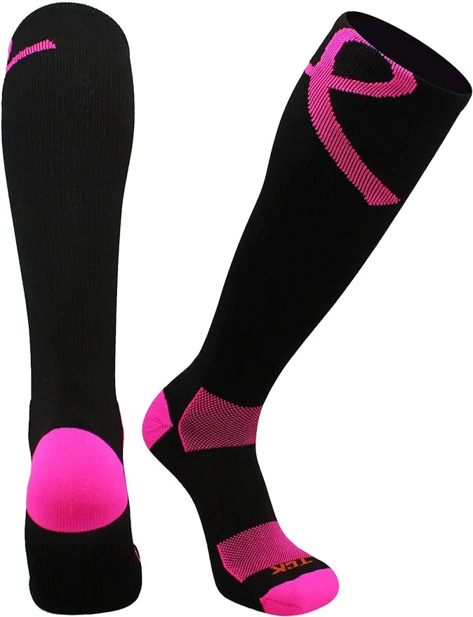 Breast Cancer Awareness Over The Calf Mercerized Cotton Socks