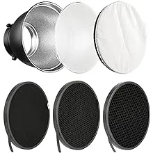 7" Standard Reflector Lamp Shade Dish Diffuser with 20° /40°/ 60° Honeycomb Grid White Soft Cloth for Bowens Mount Studio Strobe Flash Light Speedlite