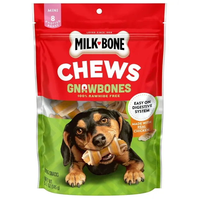 Milk-Bone GnawBones Rawhide Free Dog Chews With Real Chicken, Long-Lasting Mini Dog Treats, Bag of 30