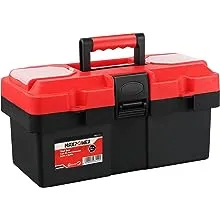 MAXPOWER Small Tool Box, 14-inch Plastic Tool Boxes with Handle, Removable Tray with Dual Lock Secured, Red Toolbox for Home