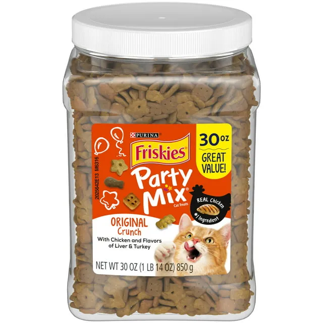 Purina Friskies Party Mix Chicken Liver & Turkey Flavor Treats for Cats, 30 oz Can