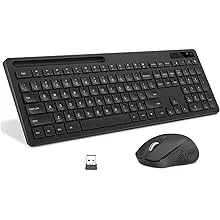 VIVEFOX Wireless Keyboard and Mouse - Keyboard with Phone Holder, 2.4GHz Silent USB Wireless Keyboard Mouse Combo, Full-Size Keyboard and Mouse for Computer, Desktop and Laptop (Black)