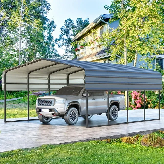 Erommy Outdoor Carport with Galvanized Steel Roof Multi-Use Shelter Metal Carport Boats, and Tractors