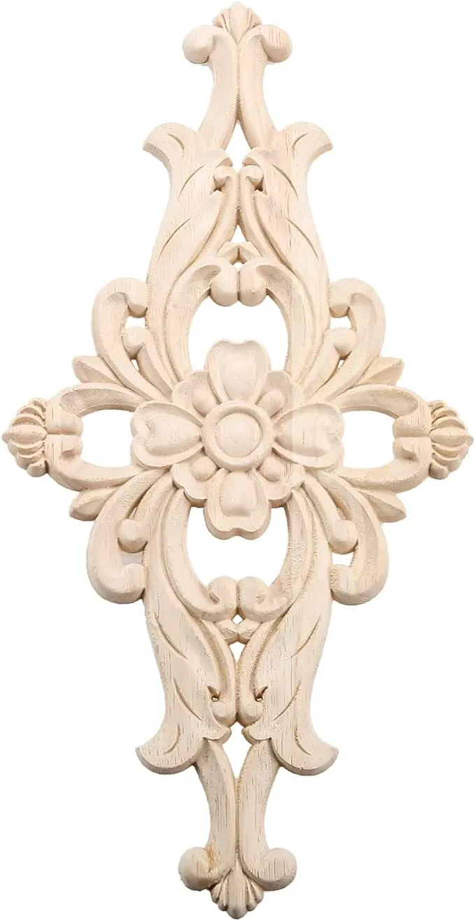 MUXSAM Wood-Carved Furniture Appliques Onlays, 1-Pack Unpainted Center Carving Decal for Door Wall Ceiling Cabinet Dresser Decoration (40x20cm/16 x8)