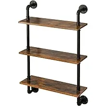 IBUYKE Pipe Floating Shelves,37.5" Industrial Pipe Shelves,3-Tier Rustic Wall Mount Bookcase,Metal Bracket Storage Wall Shelf for Bedroom, Kitchen, Living Room, Bathroom GL-TM003IBUYKE Pipe Floating Shelves,37.5" Industrial Pipe…