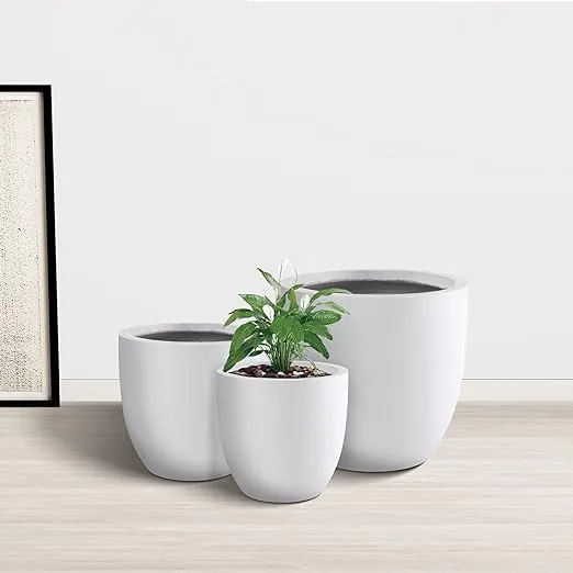 Kante 20'', 16.5'' & 13.3'' D Round Deathered Finish Concrete Modern Planters (Set of 3), Outdoor Indoor Decorative Plant Pots with Drainage Hole & Rubber Plug for Home & Garden, RC0152BCD-C80021-2