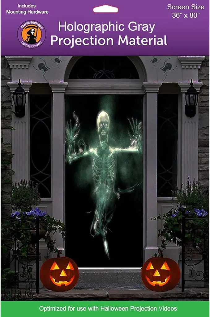 36" x 80" Gray Door Holographic Rear Projection Screen with Mounting Hardware for Projecting Halloween Videos