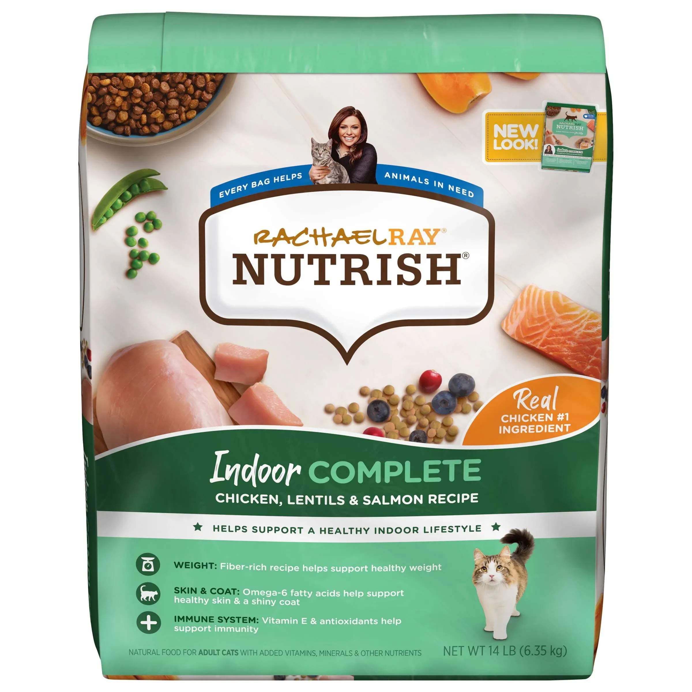 Nutrish Rachael Ray Indoor Complete Natural Dry Cat Food, Chicken with Lentils & Salmon Recipe, 3 lbs (Pack of 2)