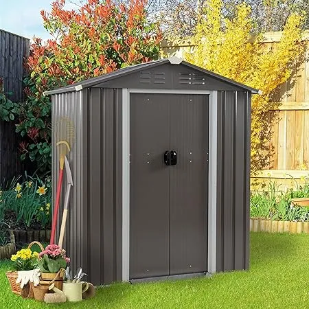 Vongrasig 5 x 3 x 6 FT Outdoor Storage Shed Clearance with Lockable Door Metal Garden Shed Steel Anti-Corrosion Storage House Waterproof Tool Shed for Backyard Patio, Lawn and Garden (Gray)