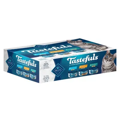 Blue Buffalo Tastefuls Natural Pate Wet Cat Food Variety Pack, Chicken, Turkey & Chicken and Ocean Fish & Tuna 5.5-oz Cans (12 Count - 4 of Each)