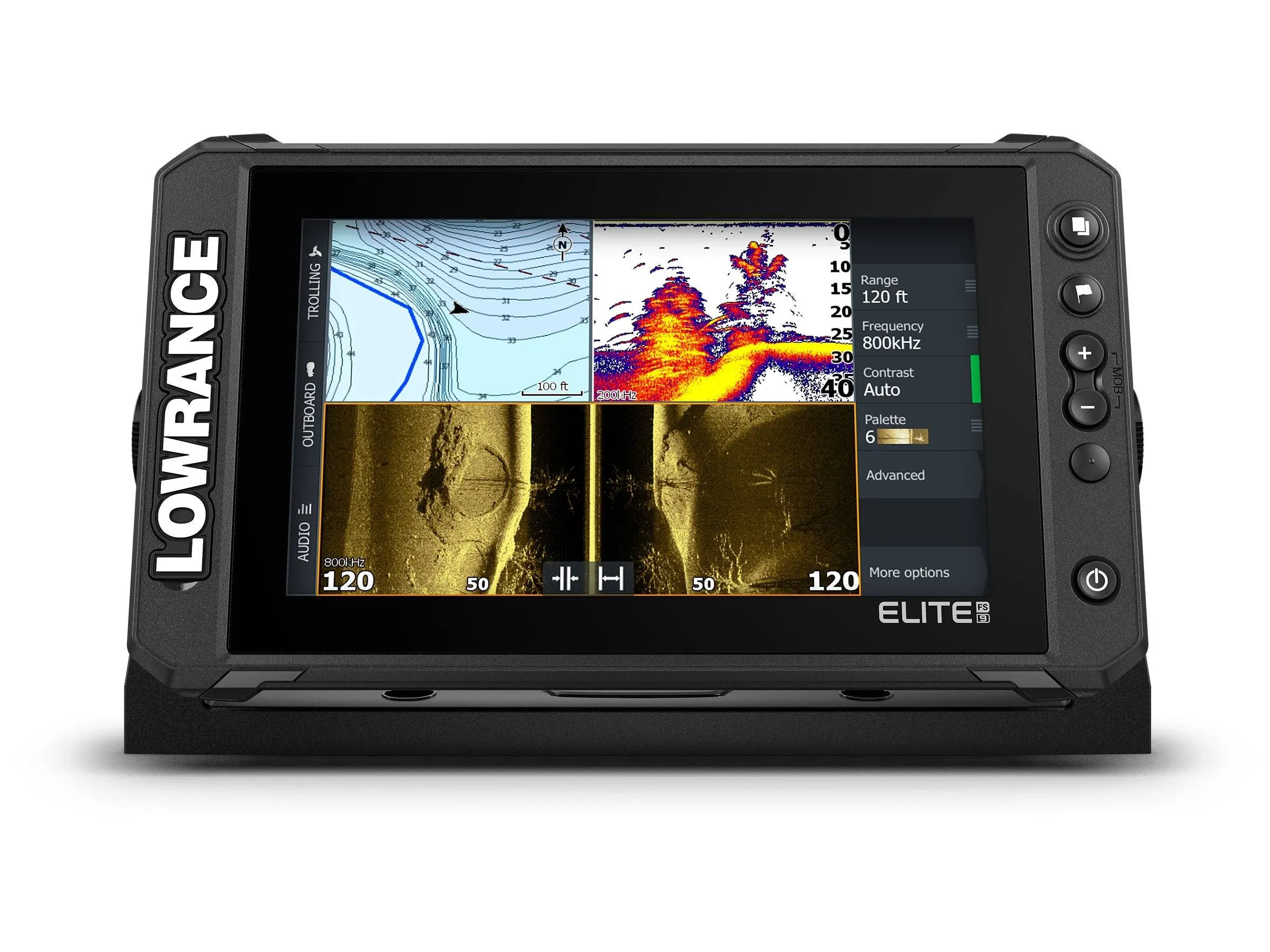 Lowrance Elite FS Fish Finder with Active Imaging 3-in-1 Transducer, Preloaded C-MAP Contour+ Charts and Protective Cover Bundle