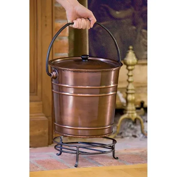 Gardener's Supply Company Steel Copper Finish Ash Bucket with Floor Protection Stand, Fireproof Holds 8 Quarts of Ash, Embers, Coals from Fireplace, Wood Stove, Fire Pit & Grill