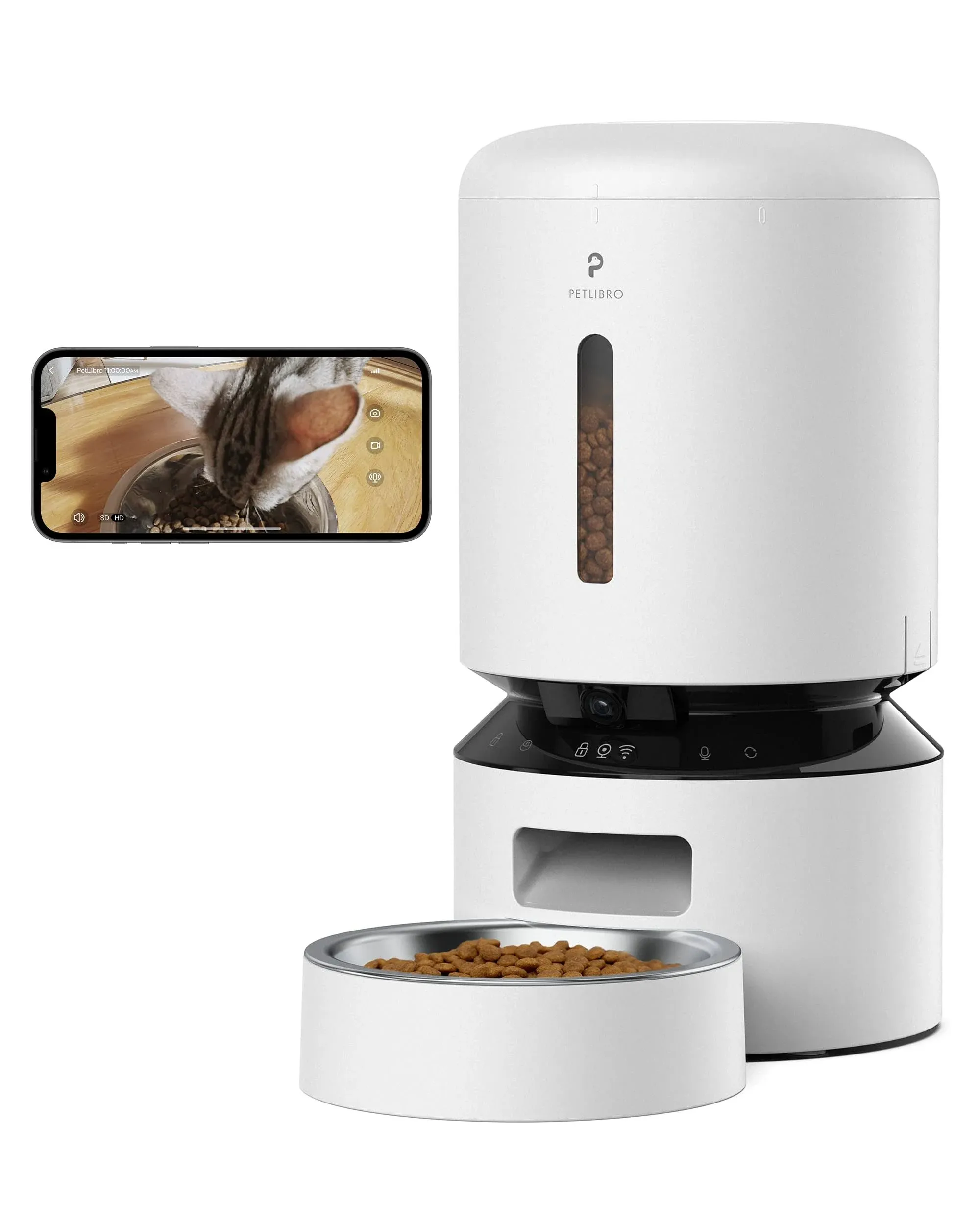 PETLIBRO Automatic Cat Feeder with Camera, 1080P HD Video with Night Vision, 5G WiFi Pet Feeder with 2-Way Audio, Low Food & Blockage Sensor, Motion & Sound Alerts for Cat & Dog Single Tray