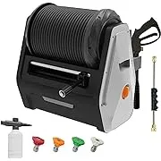 Giraffe Tools Grandfalls Pressure Washer, Electric Wall Mounted Power Washer with 100FT Retractable Hose, Soap Tank and 4-Nozzle Set, Dark Silver