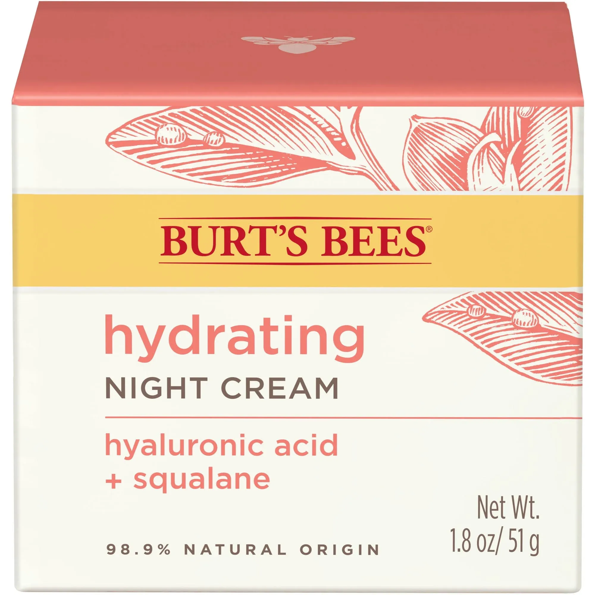 Burt's Bees Hydrating Night Cream, Moisturizer for Normal Skin, 1.8 Fluid Ounces