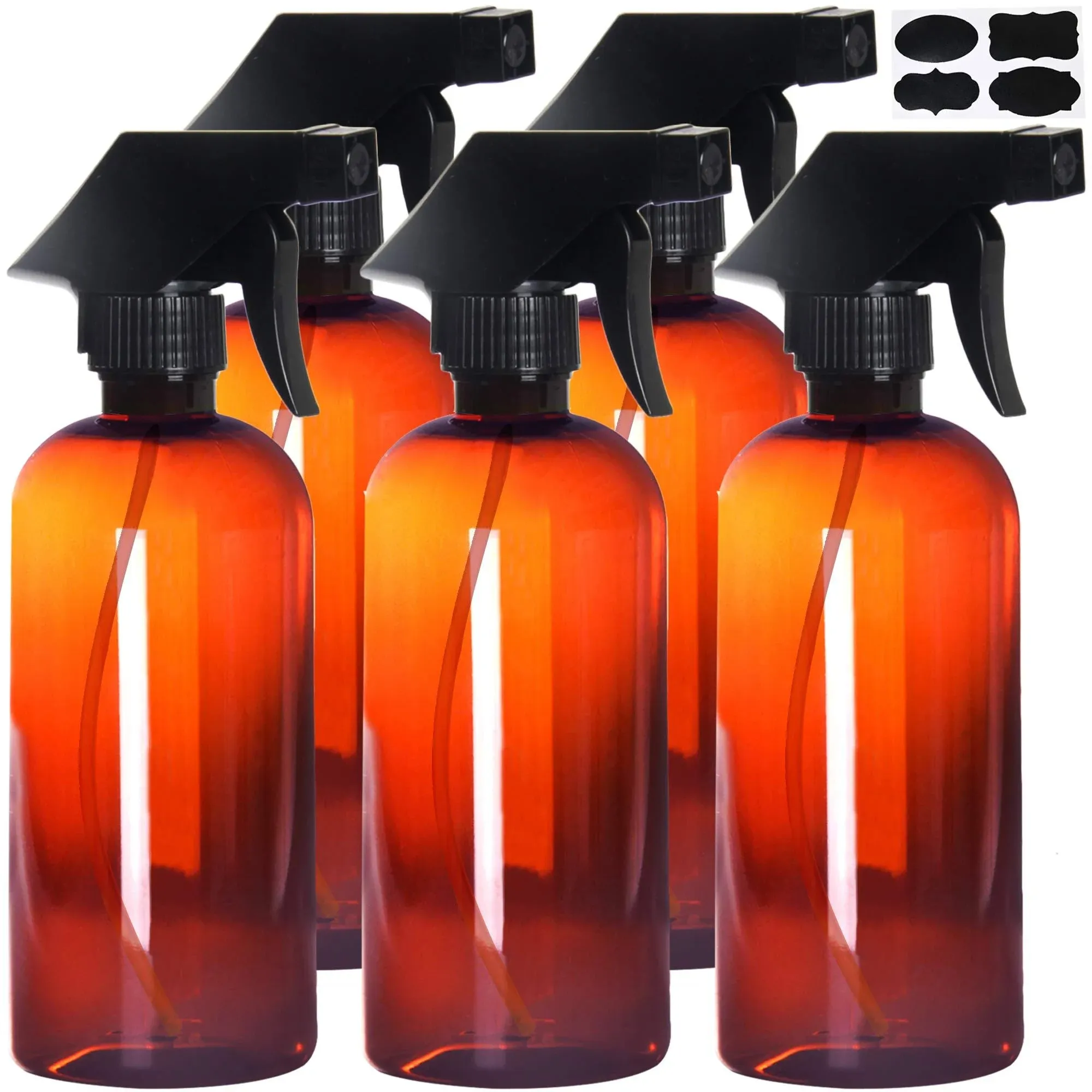 Youngever 5 Pack Empty Amber Plastic Spray Bottles, 16 Ounce Refillable Container ...