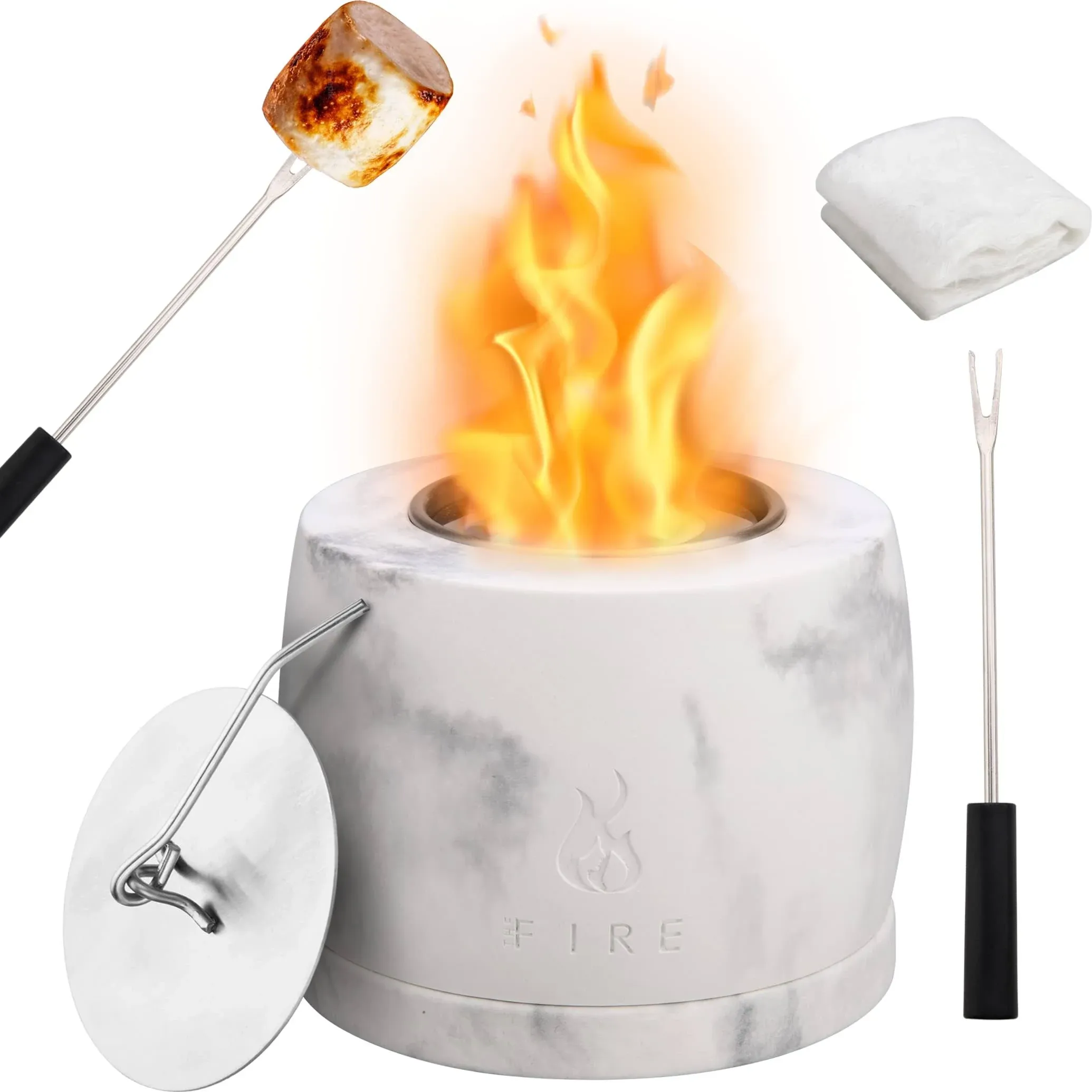 The-Fire Tabletop Fire Pit - Small Fire Pit - Smores Maker Tabletop Indoor Outdoor Featuring Dual Flame Marble Effect Mini Personal Fireplace for Indoor & Garden