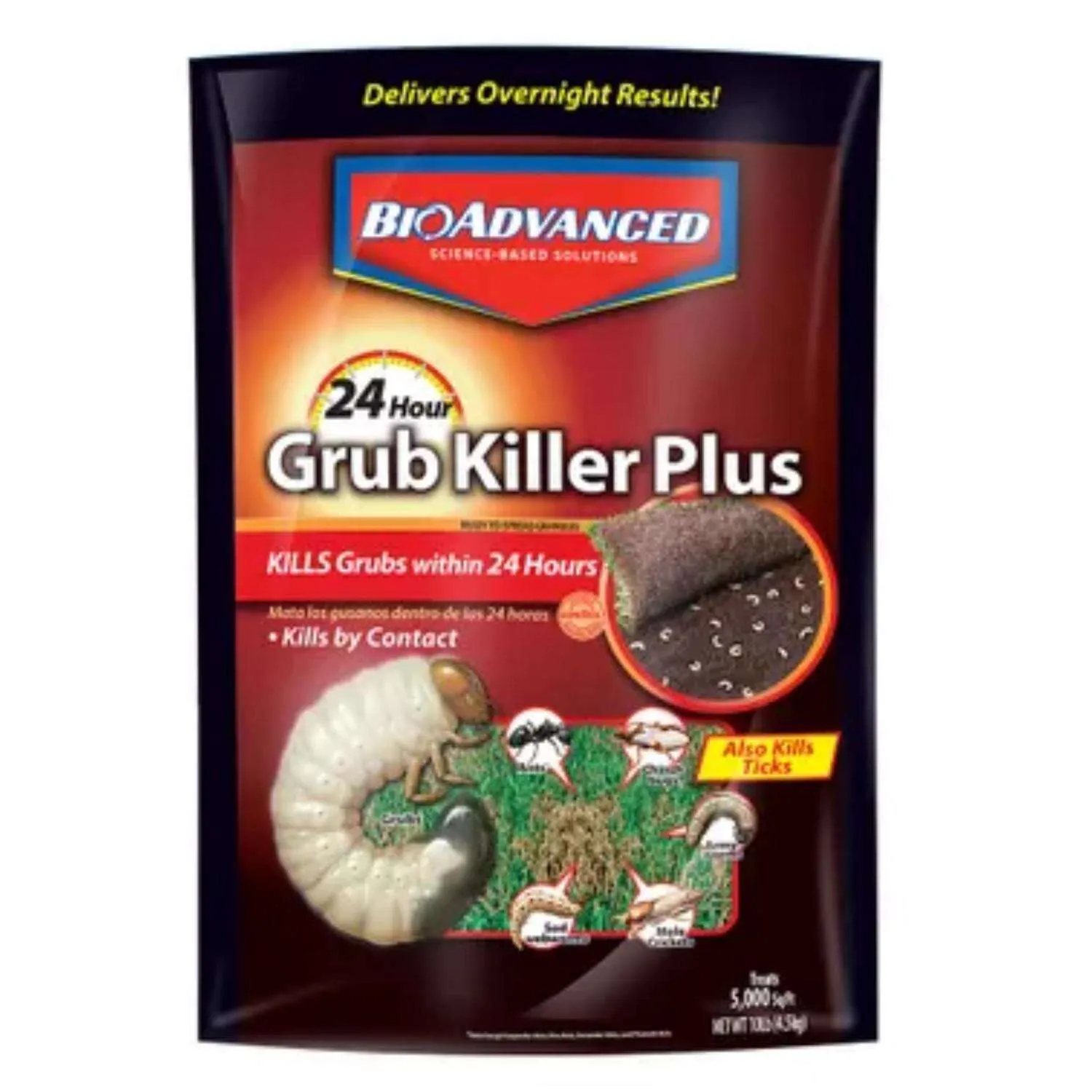 BioAdvanced 24-Hour Grub Plus for Lawns Ant, Tick, and Insect Killer, 10-Pounds, Ready-to-Spread Granules, Standard Bag