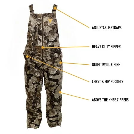 HOT SHOT Men’s Insulated Camo Bib, Adjustable Height, Leg Zippers, Designed for All Day Comfort