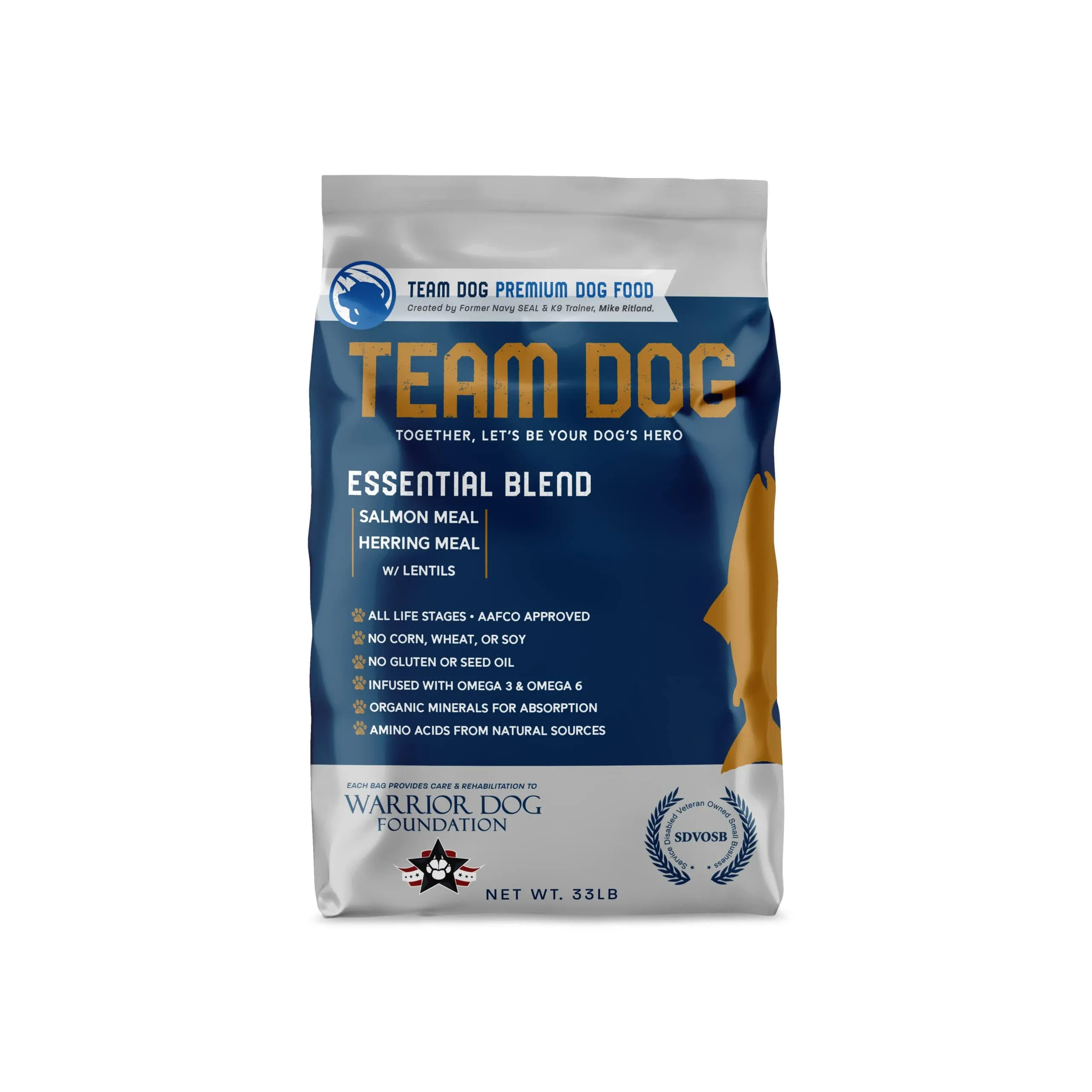 Team Dog Essential Blend Premium Herring & Salmon Dog Food | Sensitive Stomach Dog Food | Gluten & GMO Free, No Corn, Wheat, No Soy Chicken Free Dog Food | All Life Stage Formula (15 lb Dry Dog Food)