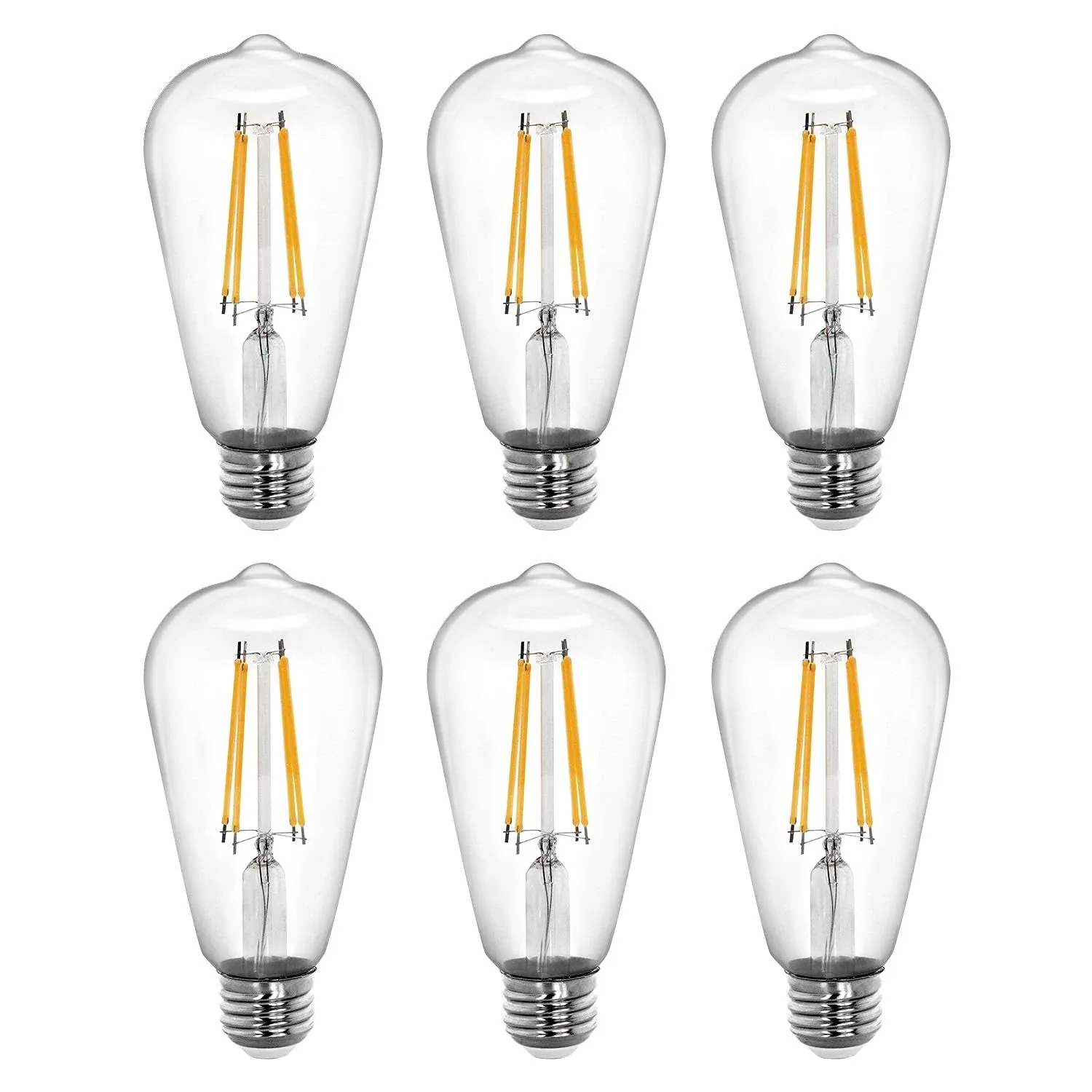 Energetic Dimmable LED Filament Light Bulbs, High Brightness, 8W, 60 Watt Equivalent, ST18 ST58, Soft White 2700K, Classic Clear Glass, 6 Pack