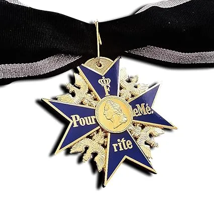 Grand Merit 24k Gold Plated Cross Medal Blue Max Highest Honor + Ribbon